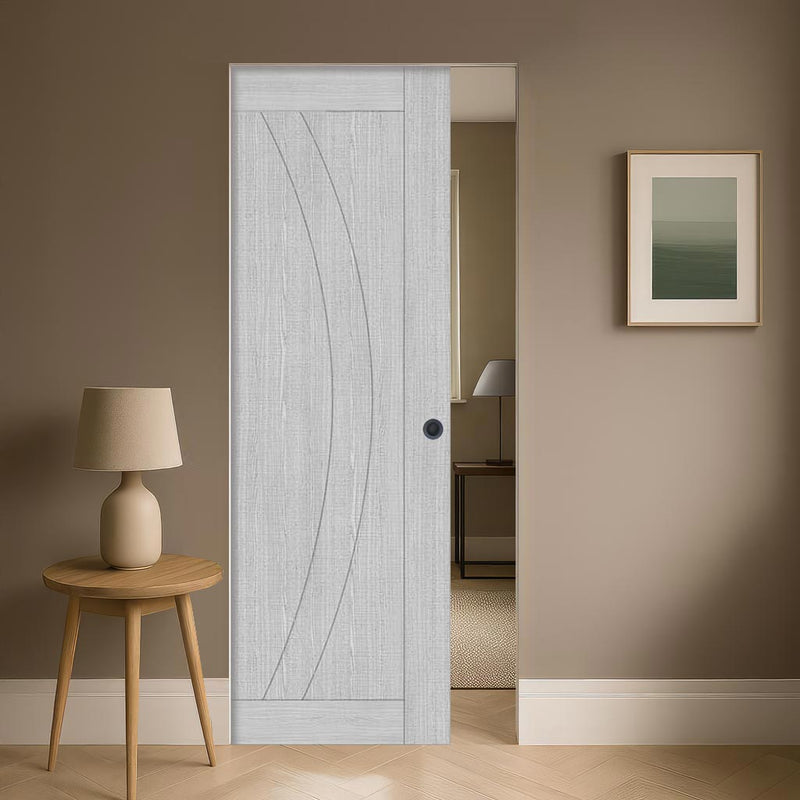 Ravello Single Absolute Evokit Pocket Door - Light Grey Ash - Prefinished