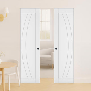 Image: Ravello White Double Absolute Evokit Pocket Doors - Prefinished