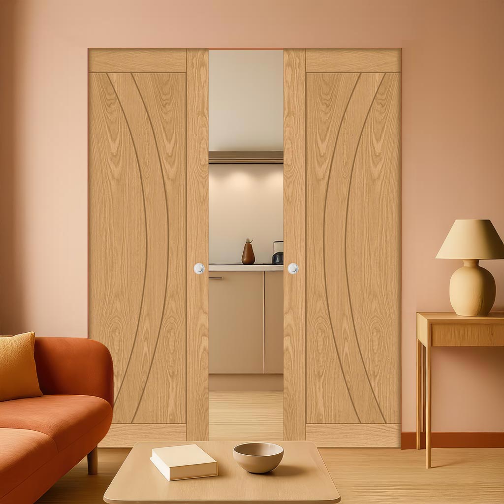 Ravello Oak Double Absolute Evokit Pocket Doors - Prefinished