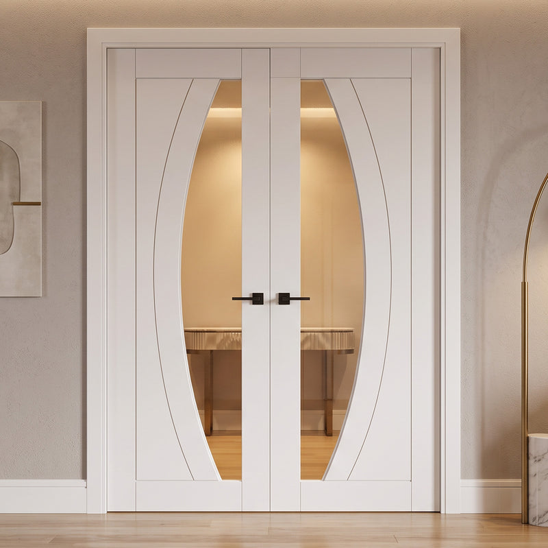 Bespoke Ravello White Primed Internal Door Pair - Clear Glass