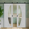 Top Mounted Black Sliding Track & Double Door - Ravello Prefinished Light Grey Ash Door - Clear Glass