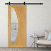 Top Mounted Black Sliding Track & Door - Ravello Oak Door - Clear Glass - Prefinished
