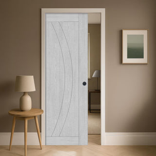 Image: Ravello Single Evokit Pocket Door - Light Grey Ash - Prefinished