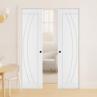 Image: Ravello White Double Evokit Pocket Doors - Prefinished