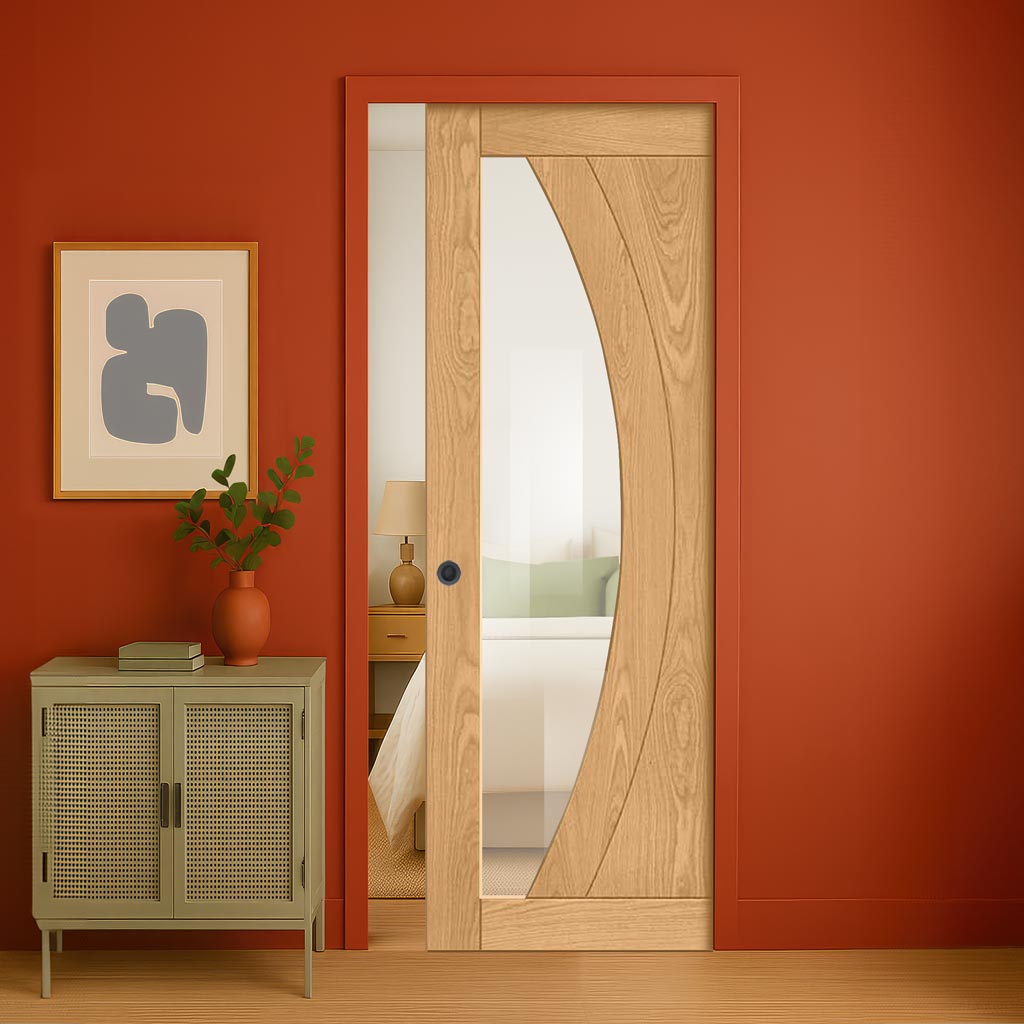 Ravello Oak Single Evokit Pocket Door - Prefinished - Clear Glass