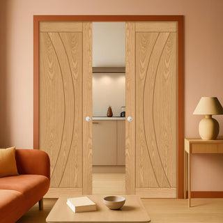 Image: Ravello Oak Double Evokit Pocket Doors - Prefinished