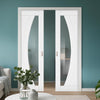 Ravello White Double Evokit Pocket Doors - Prefinished - Clear Glass
