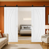 Top Mounted Black Sliding Track & Double Door - Ravello White Primed Flush Door