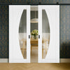 Top Mounted Black Sliding Track & Double Door - Ravello White Primed Door - Clear Glass
