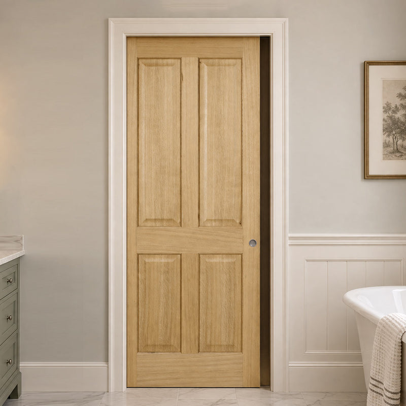 Regency 4P Oak Evokit Pocket Fire Door - 30 Minute Fire Rated - No Raised Mouldings
