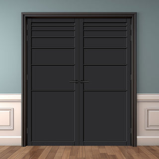Image: Revella Panel Solid Wood Internal Door Pair UK Made DD0111P - Shadow Black Premium Primed - Urban Lite® Bespoke Sizes