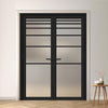 Revella Solid Wood Internal Door Pair UK Made DD0111F Frosted Glass - Shadow Black Premium Primed - Urban Lite® Bespoke Sizes