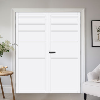 Image: Revella Panel Solid Wood Internal Door Pair UK Made DD0111P - Cloud White Premium Primed - Urban Lite® Bespoke Sizes