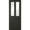 SpaceEasi Top Mounted Black Folding Track & Double Door  - Richmond Smoked Oak door - Clear Glass - Prefinished