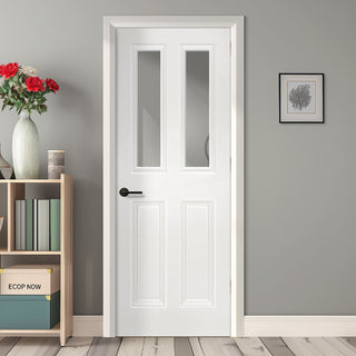 Image: EasiKit Internal Door and Frame Kit - Rochester Clear Glazed White Primed Internal Door