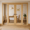 Oak Room Divider - Pattern 10 with Clear Glass Unfinished Door Pair with Full Glass Sides