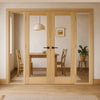 Oak Room Divider - Pattern 10 with Clear Glass Unfinished Door Pair with Full Glass Sides