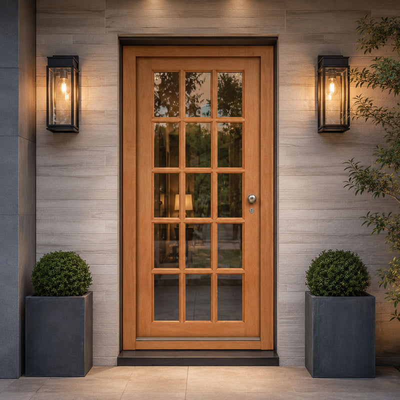 SA77 External Hardwood Front Door and Frame Set with Fittings - Clear Glass