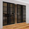 Shoreditch Black Staffetta Quad Telescopic Pocket Door - Prefinished - Tinted Glass - Urban Collection