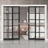 Shoreditch Black Staffetta Quad Telescopic Pocket Door - Prefinished - Clear Glass - Urban Collection