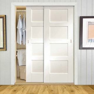Image: Minimalist Wardrobe Door & Frame Kit - Two Shaker Doors - White Primed