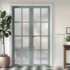 Eco-Urban Perth 8 Pane Solid Wood Internal Door Pair UK Made DD6318SG - Frosted Glass - Eco-Urban® Sage Sky Premium Primed