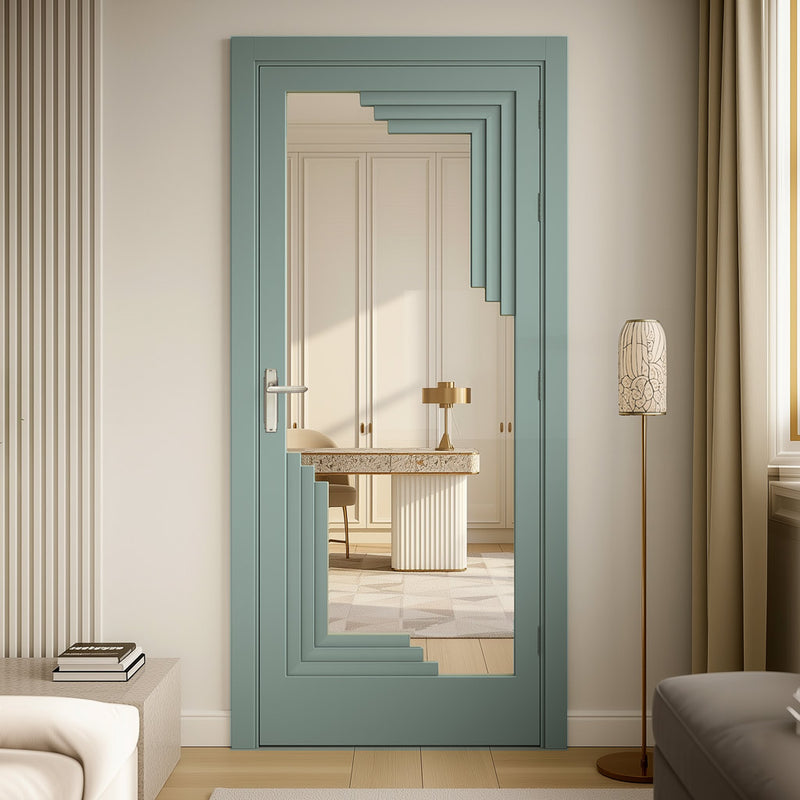 Urban Deco® Solid Wood Internal Door UK Made - Clear Glass - Sage Sky Premium Primed - Bespoke Sizes