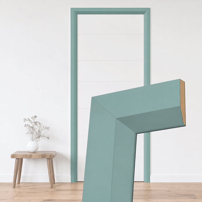 Made to Size Thruframe Interior Sage Sky Primed MDF Door Lining Frame and Modern Architrave Set - Suits Single Doors