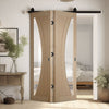 SpaceEasi Top Mounted Black Folding Track & Double Door - Salerno Oak Door - Clear Glass - Prefinished