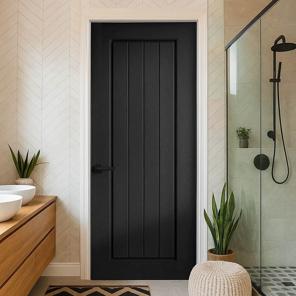 Samantha Black Grained Internal PVC Door - Suitable for Bathrooms