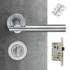 Turin Door Lever Bathroom Handle Pack - 3 Square Hinges - Satin Finish