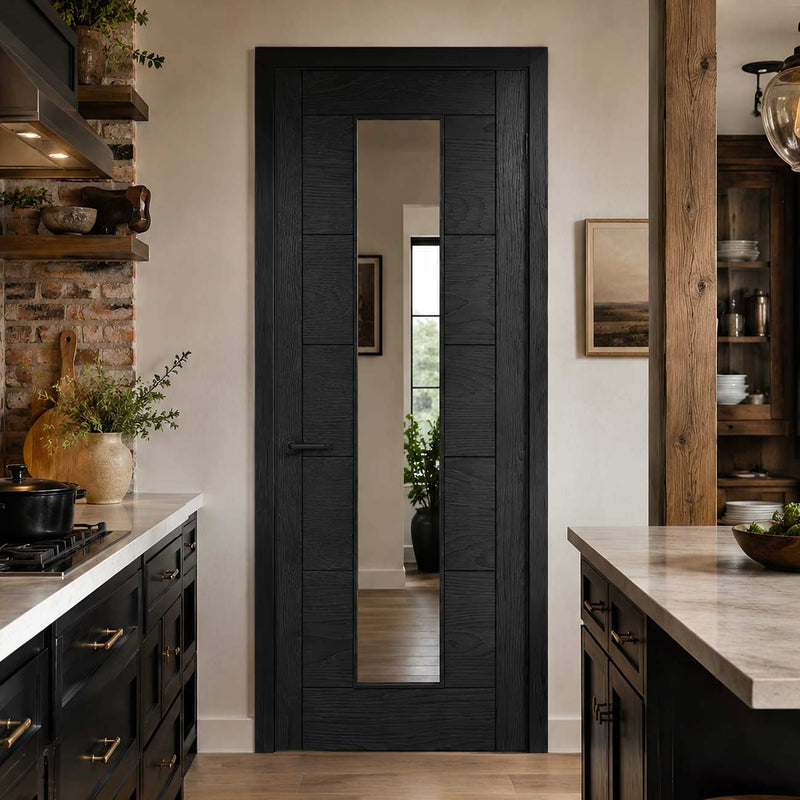 Seville Brushed Black Oak Internal Door - Clear Glass