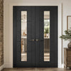 Seville Brushed Black Oak Internal Door Pair - Prefinished - Clear Glass