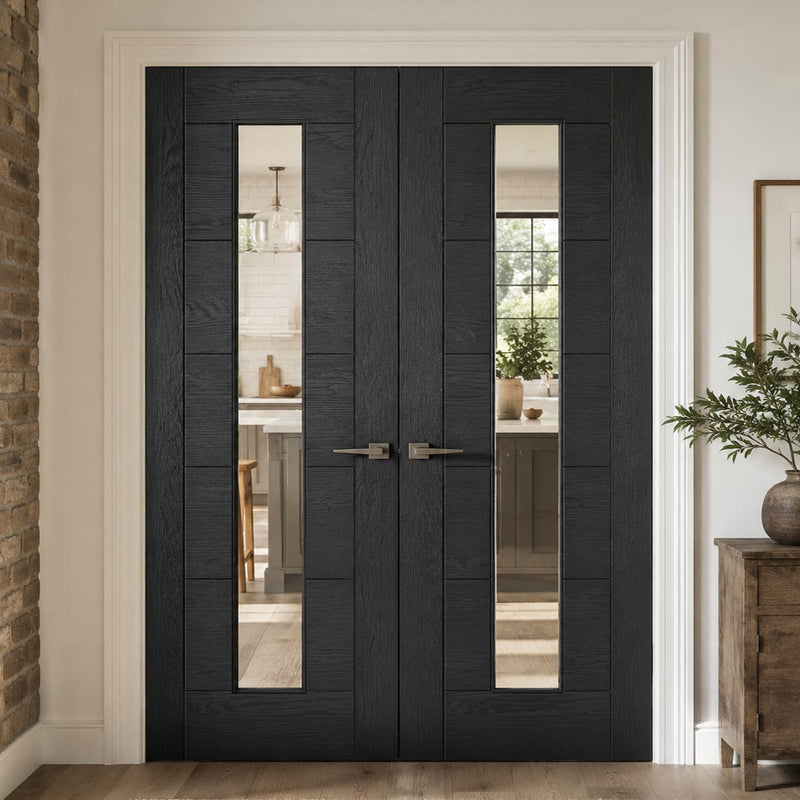 Seville Brushed Black Oak Internal Door Pair - Prefinished - Clear Glass