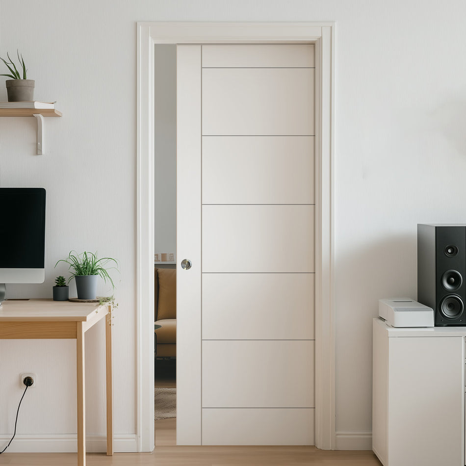 Seville Flush Single Evokit Pocket Door - White Primed
