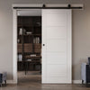 Top Mounted Black Sliding Track & Door - Seville White Primed Flush Door