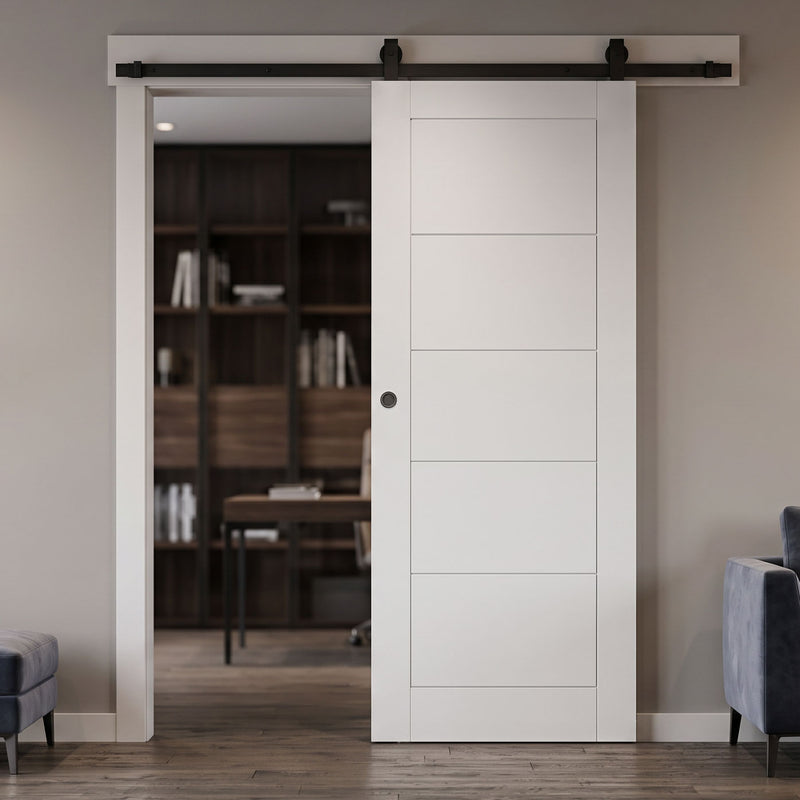 Top Mounted Black Sliding Track & Door - Seville White Primed Flush Door