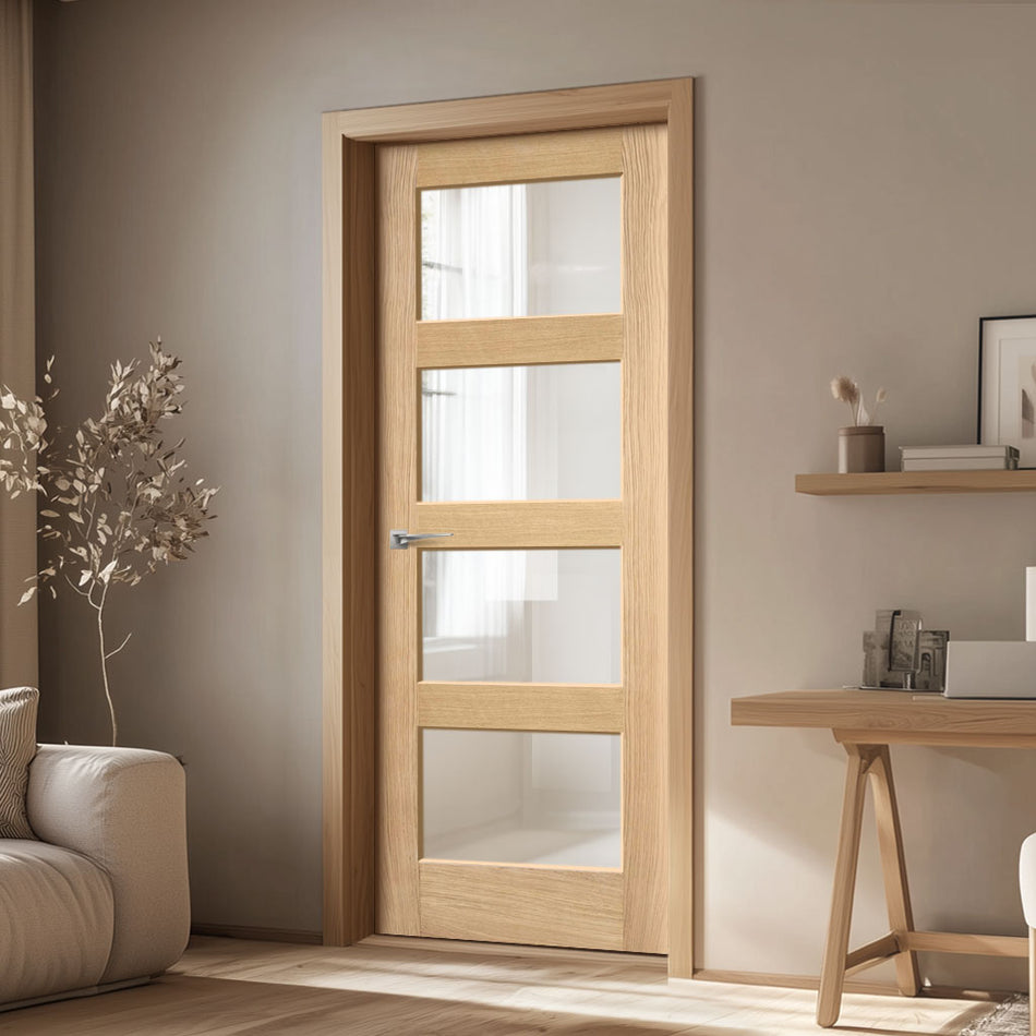 Shaker 4 Pane Oak Internal Door - Clear Glass - Prefinished