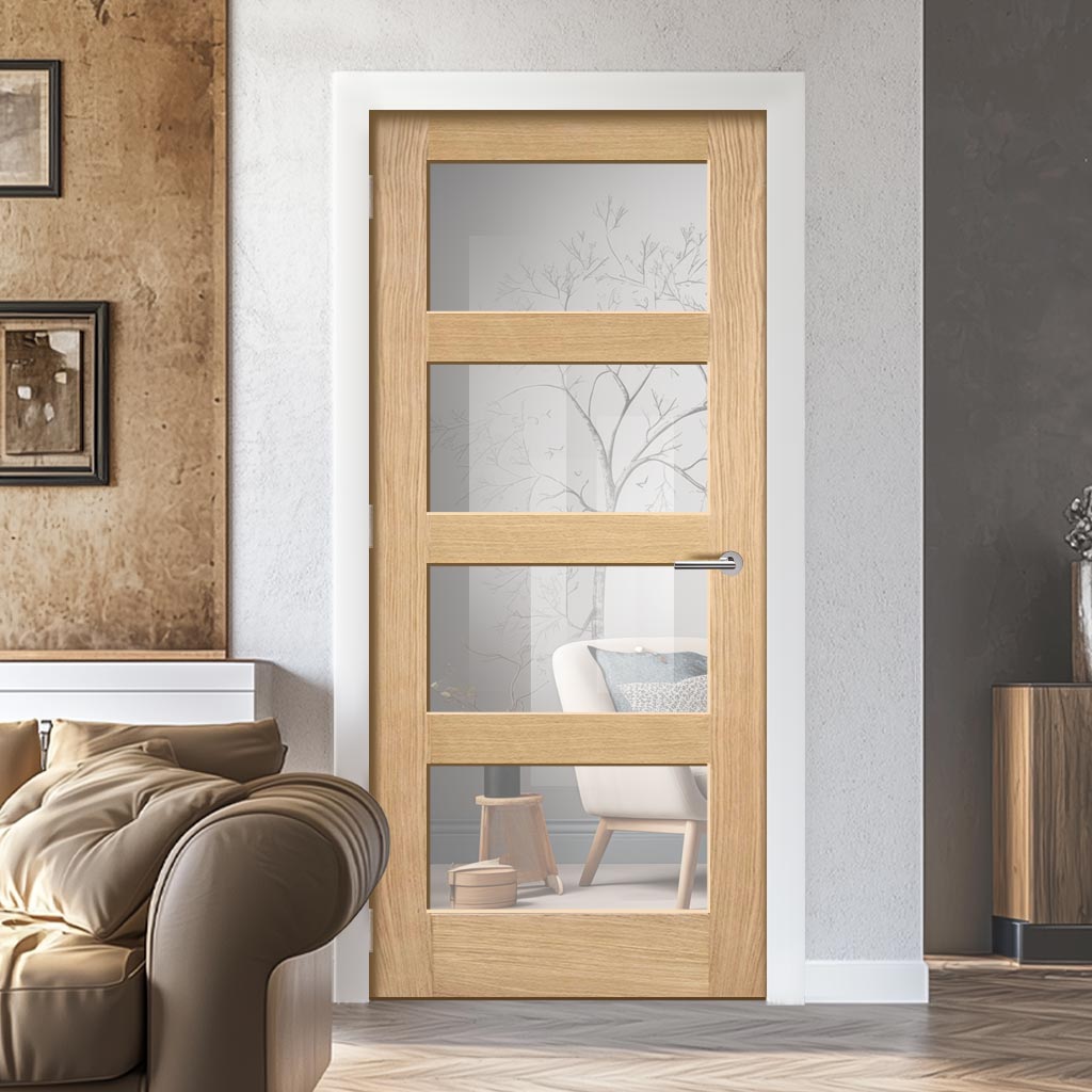 Shaker 4 Pane Oak Internal Door - Clear Glass - Unfinished