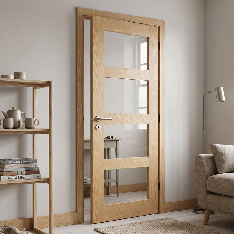 Valdor - Shaker Oak Internal Door - Clear Glass - Unfinished