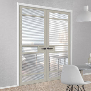 Image: Sheffield 5 Pane Solid Wood Internal Door Pair UK Made DD6312 - Clear Reeded Glass - Eco-Urban® Mist Grey Premium Primed