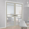Sheffield 5 Pane Solid Wood Internal Door Pair UK Made DD6312 - Clear Reeded Glass - Eco-Urban® Mist Grey Premium Primed