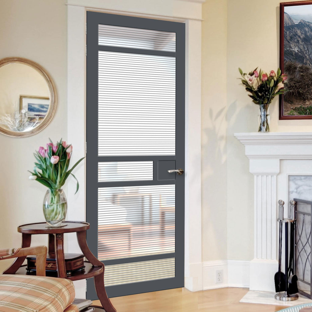 Sheffield 5 Pane Solid Wood Internal Door UK Made DD6312 - Clear Reeded Glass - Eco-Urban® Stormy Grey Premium Primed