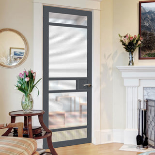 Image: Sheffield 5 Pane Solid Wood Internal Door UK Made DD6312 - Clear Reeded Glass - Eco-Urban® Stormy Grey Premium Primed