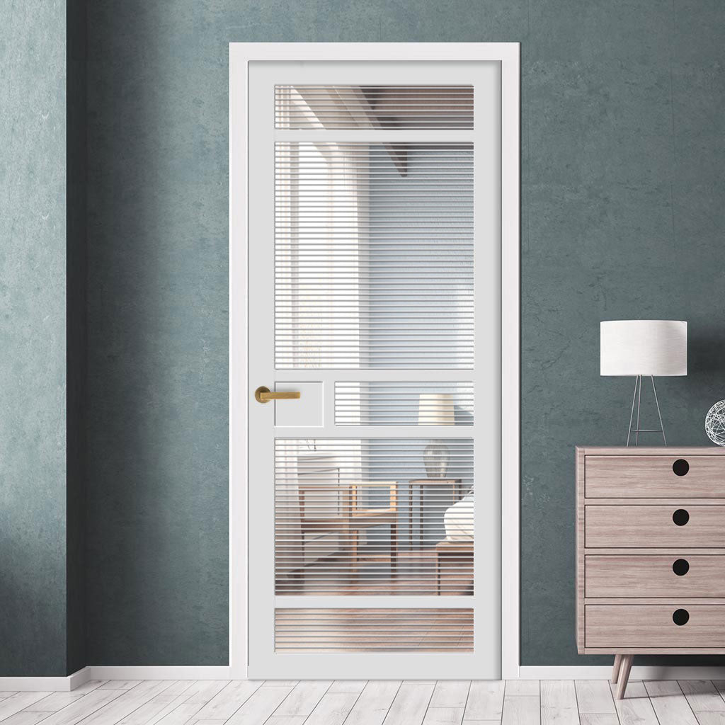 Sheffield 5 Pane Solid Wood Internal Door UK Made DD6312 - Clear Reeded Glass - Eco-Urban® Cloud White Premium Primed