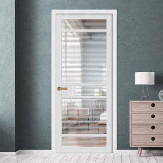 Image: Sheffield 5 Pane Solid Wood Internal Door UK Made DD6312 - Clear Reeded Glass - Eco-Urban® Cloud White Premium Primed
