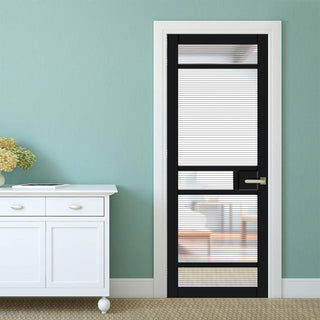 Image: Sheffield 5 Pane Solid Wood Internal Door UK Made DD6312 - Clear Reeded Glass - Eco-Urban® Shadow Black Premium Primed