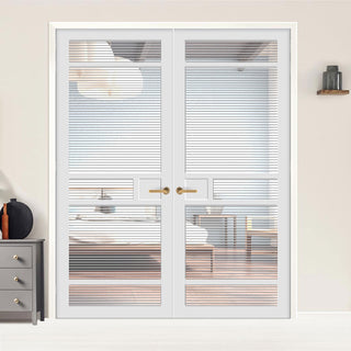 Image: Sheffield 5 Pane Solid Wood Internal Door Pair UK Made DD6312 - Clear Reeded Glass - Eco-Urban® Cloud White Premium Primed