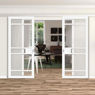 Image: Double Sliding Door & Premium Wall Track - Eco-Urban® Sheffield 5 Pane Doors DD6312G - Clear Glass - 6 Colour Options