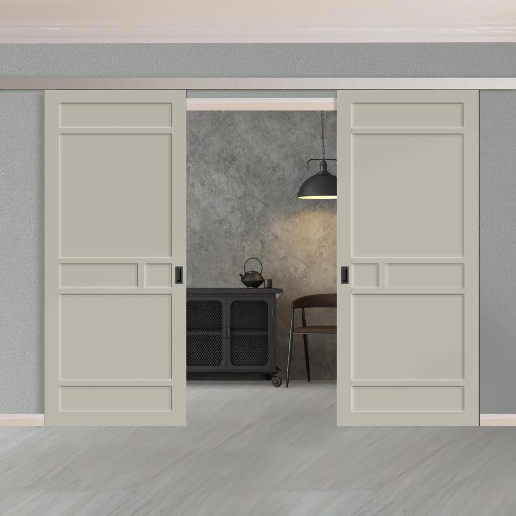 Double Sliding Door & Premium Wall Track - Eco-Urban® Sheffield 5 Panel Doors DD6312 - 6 Colour Options